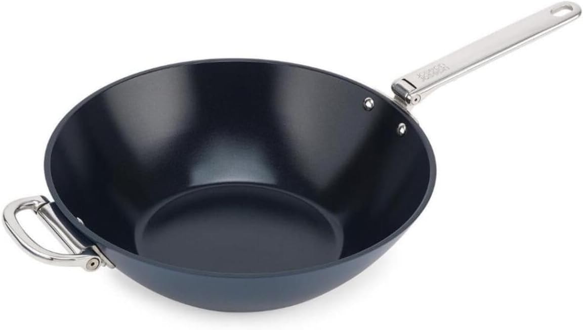 Joseph Joseph 12.5" Ceramic Non-Stick Folding Handle Wok – 32 centiliters – Midnight Blue – Woks & Stir-Fry Pans