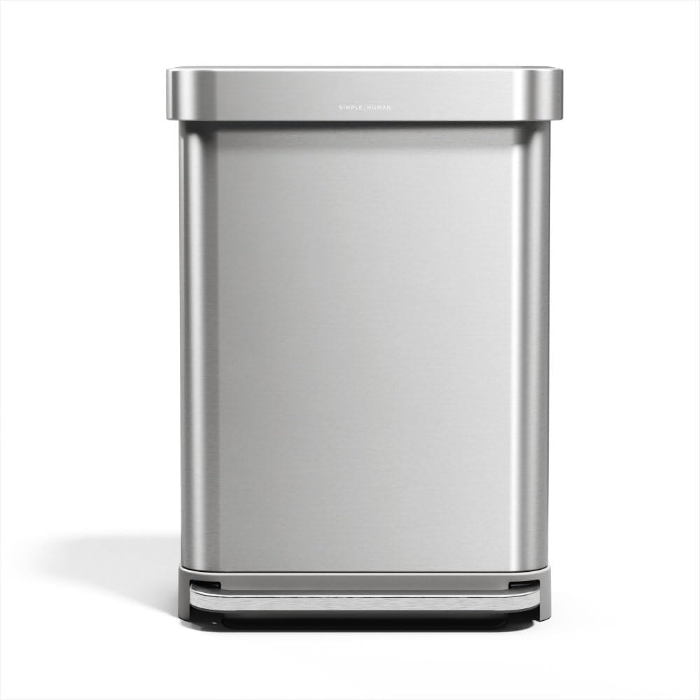 simplehuman 55L Rectangular Step Kitchen Trash Can – 14.5 gallons – Brushed Stainless Steel (with Steel Lid) – Kitchen Trash Cans