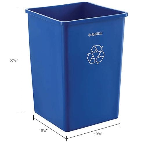 Global Industrial Square Recycling/Trash Can with Waste Lid – 35 gallons – Blue – Outdoor Trash Cans