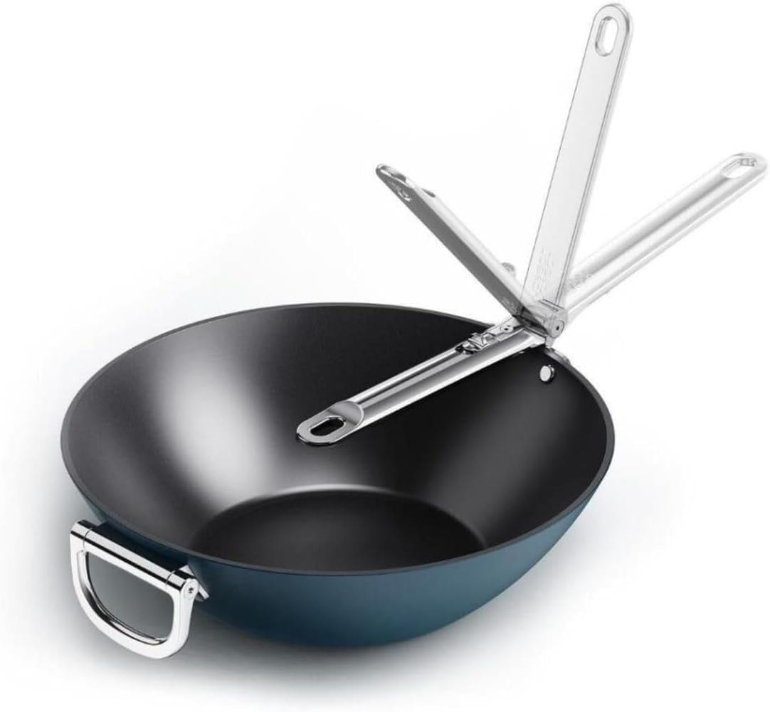 Joseph Joseph 12.5" Ceramic Non-Stick Folding Handle Wok – 32 centiliters – Midnight Blue – Woks & Stir-Fry Pans