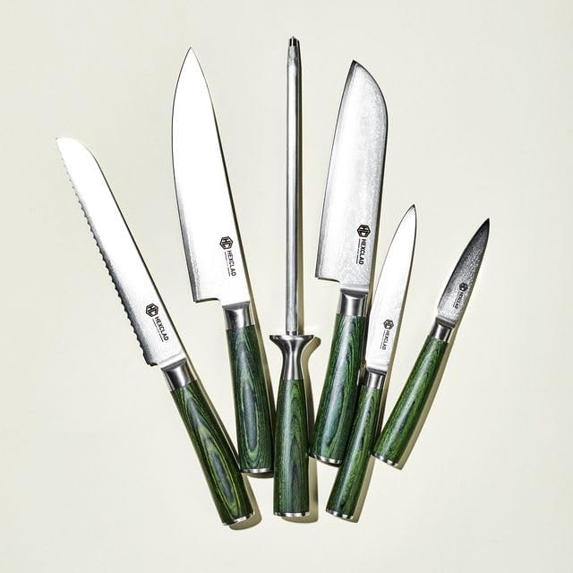 HexClad Essential Damascus Steel Knife Set – Green – Knife Sets