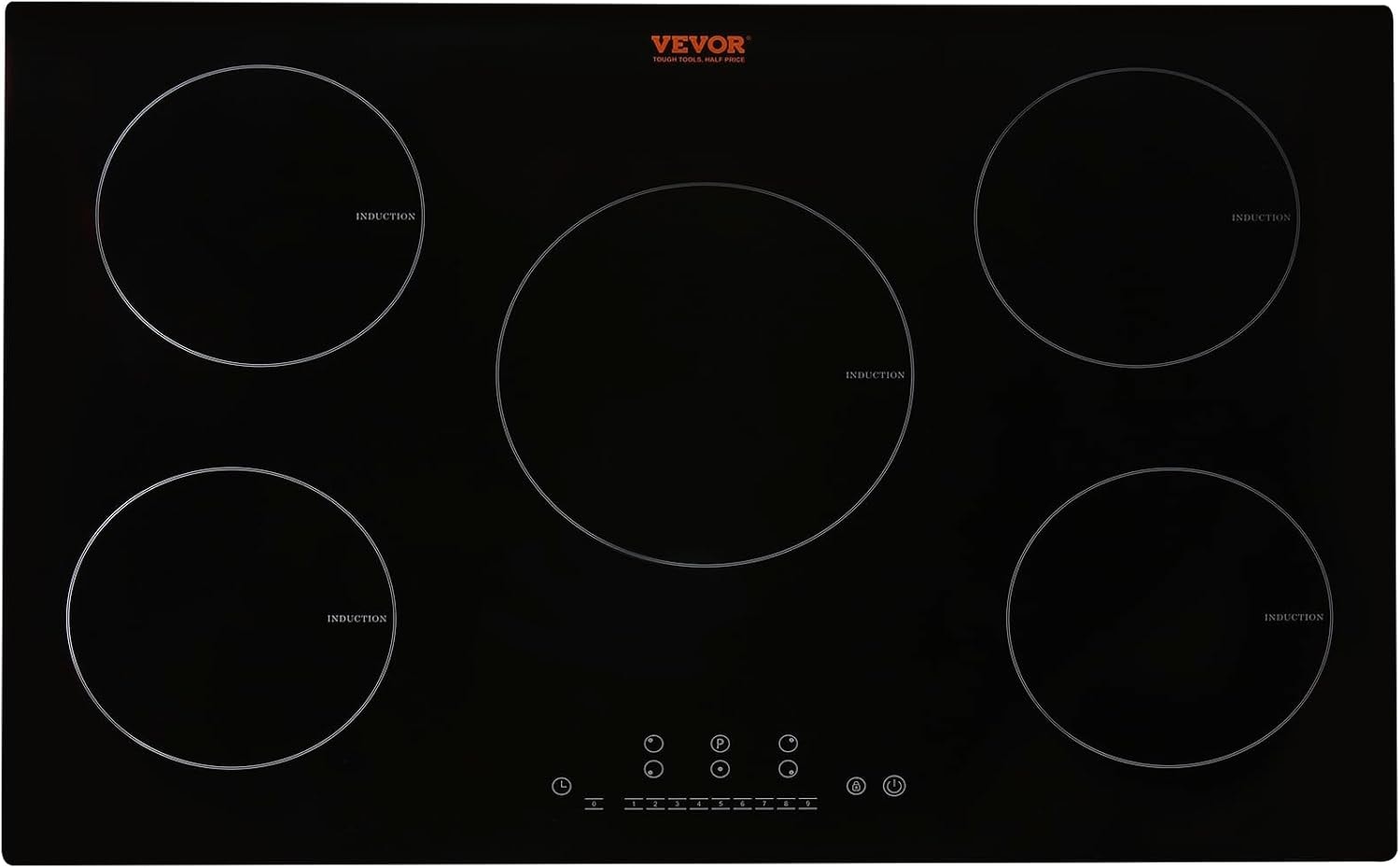 VEVOR 30" Built-in Induction Electric Cooktop – 30in 5 Burners/220V – Timer & Child Lock Included, 9 Power Levels for Simmer Steam Slow Cook Fry – Coo