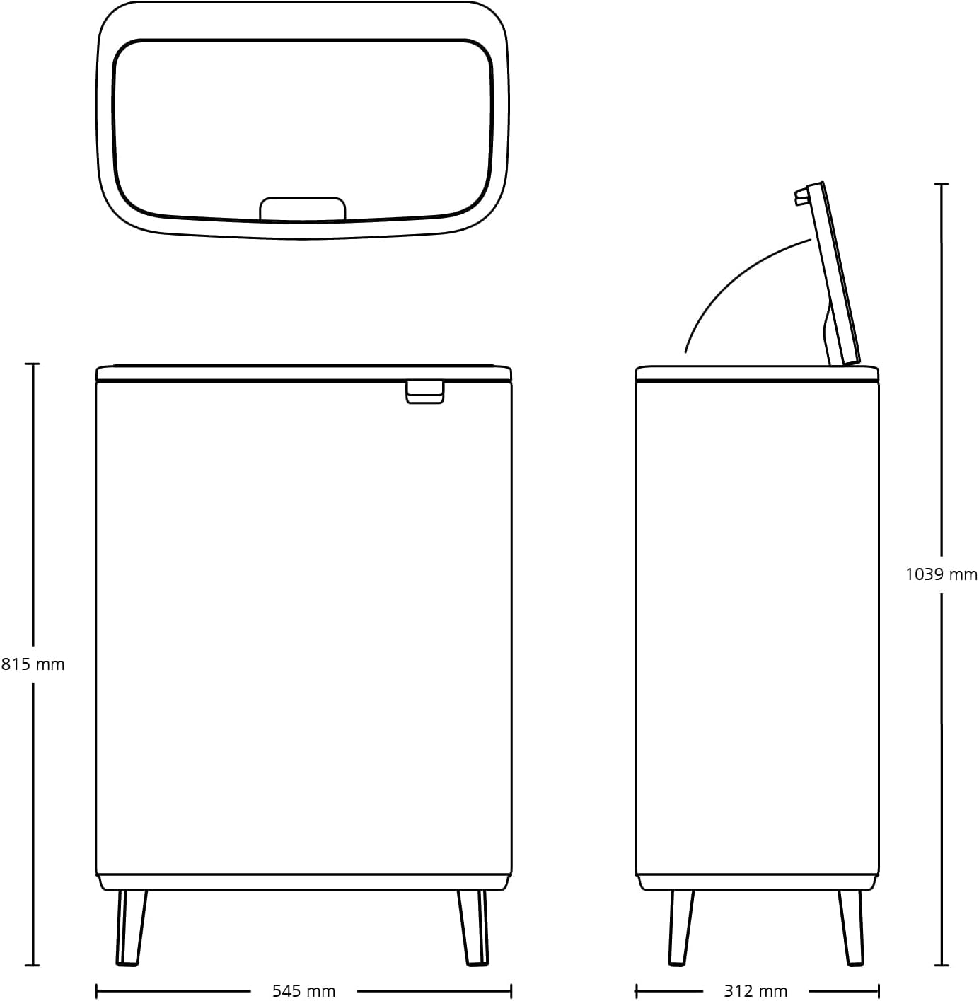 Brabantia Bo Touch Top Hi Dual Compartment Recycling Trash Can – 16 gallons – White – Kitchen Trash Cans