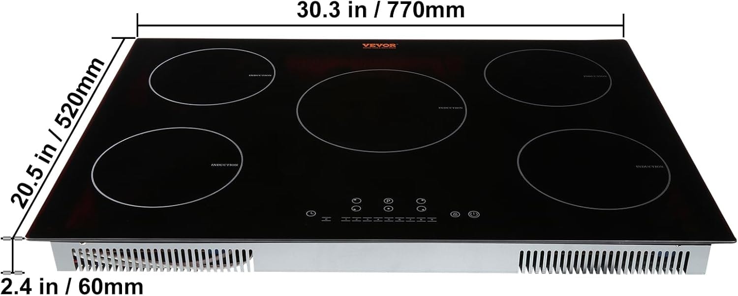 VEVOR 30" Built-in Induction Electric Cooktop – 30in 5 Burners/220V – Timer & Child Lock Included, 9 Power Levels for Simmer Steam Slow Cook Fry – Coo