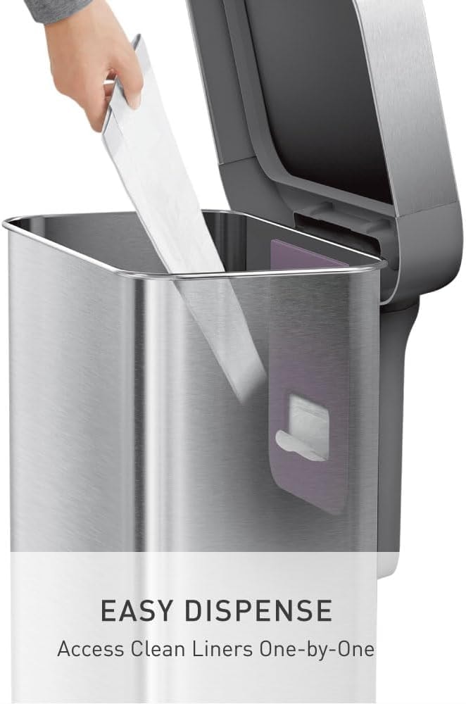 simplehuman 55L Rectangular Step Kitchen Trash Can – 14.5 gallons – Brushed Stainless Steel (with Steel Lid) – Kitchen Trash Cans