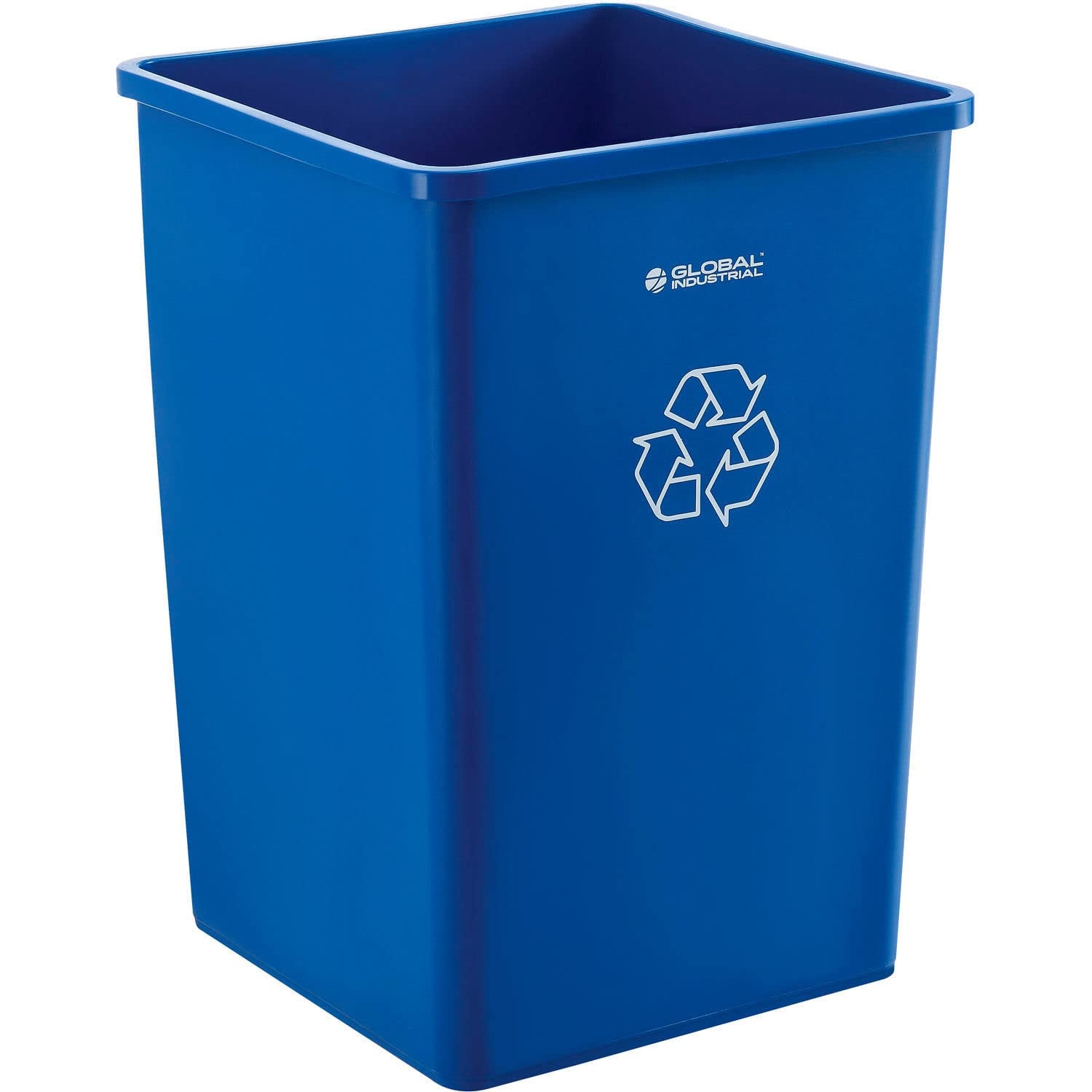 Global Industrial Square Recycling/Trash Can with Waste Lid – 35 gallons – Blue – Outdoor Trash Cans