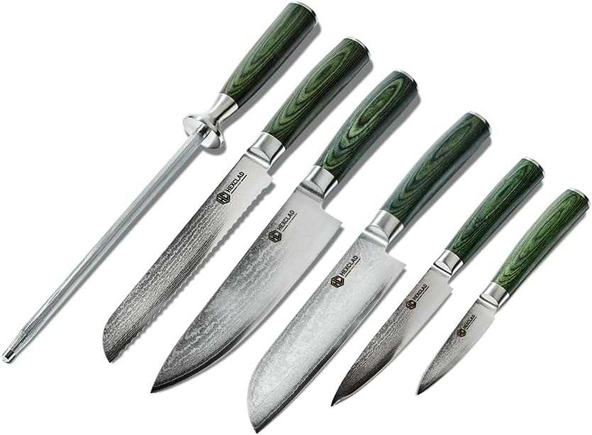 HexClad Essential Damascus Steel Knife Set – Green – Knife Sets