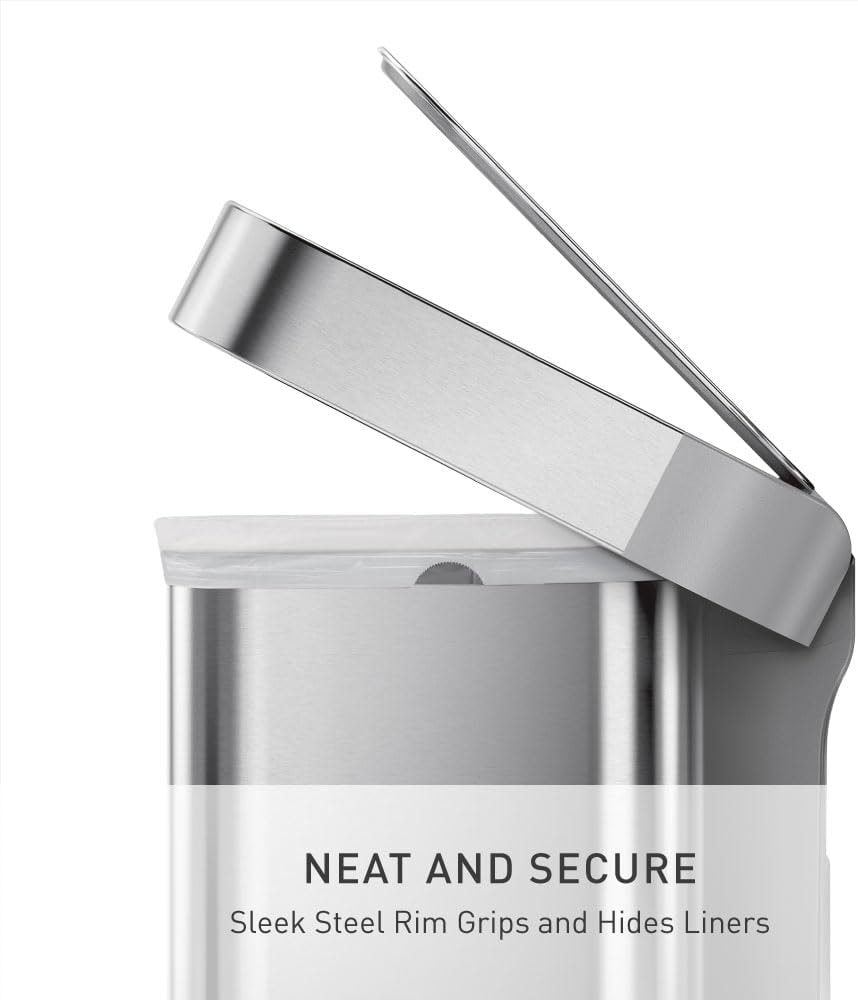 simplehuman 55L Rectangular Step Kitchen Trash Can – 14.5 gallons – Brushed Stainless Steel (with Steel Lid) – Kitchen Trash Cans
