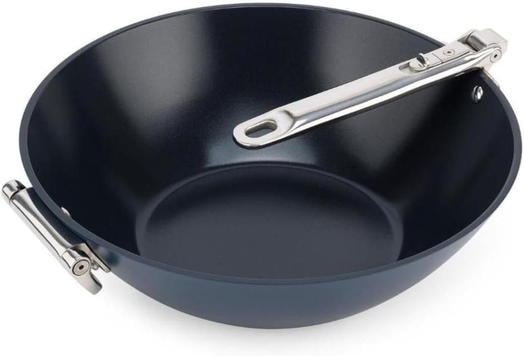 Joseph Joseph 12.5" Ceramic Non-Stick Folding Handle Wok – 32 centiliters – Midnight Blue – Woks & Stir-Fry Pans