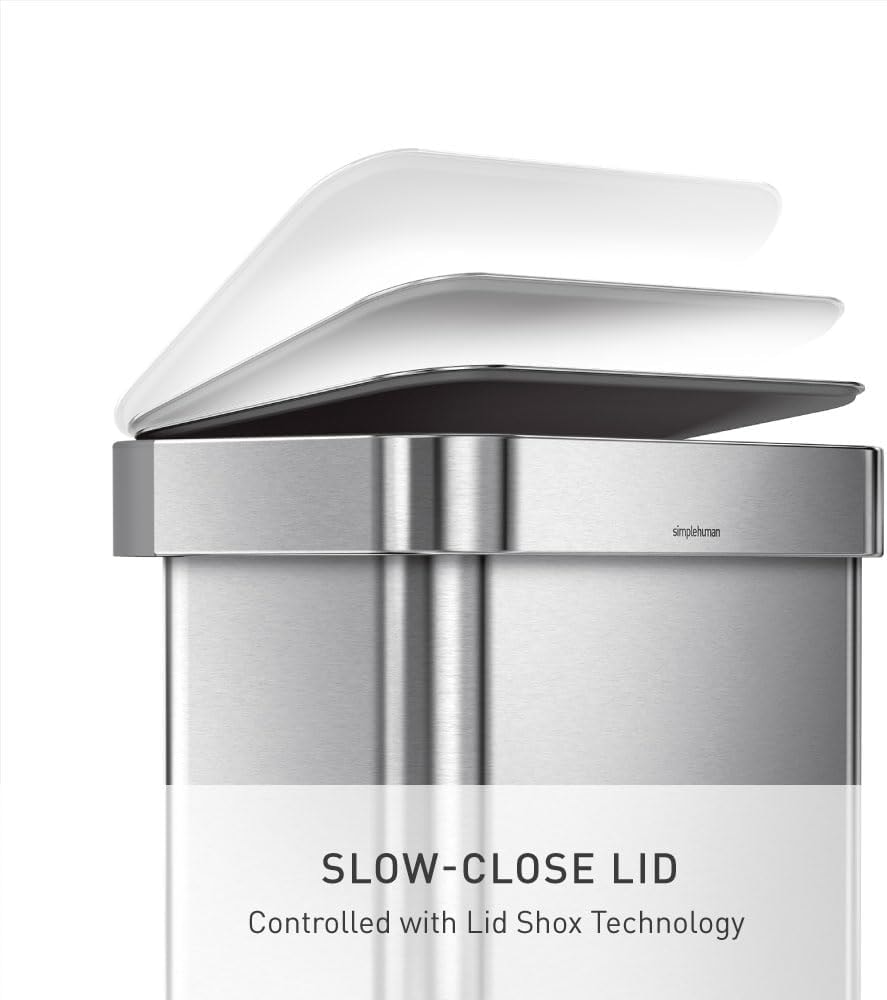 simplehuman 55L Rectangular Step Kitchen Trash Can – 14.5 gallons – Brushed Stainless Steel (with Steel Lid) – Kitchen Trash Cans