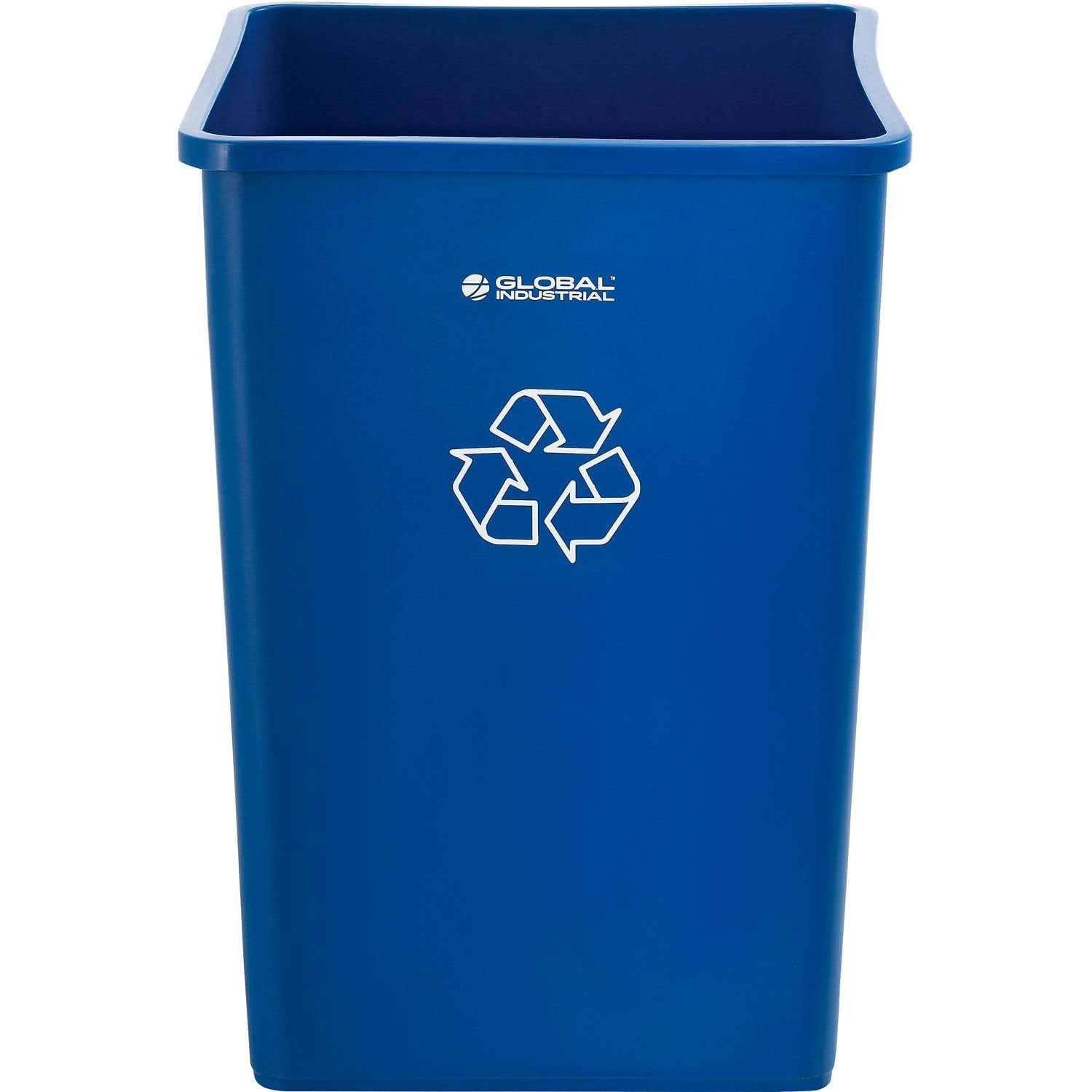 Global Industrial Square Recycling/Trash Can with Waste Lid – 35 gallons – Blue – Outdoor Trash Cans