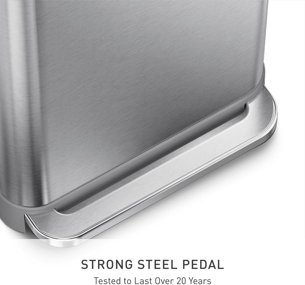 simplehuman 55L Rectangular Step Kitchen Trash Can – 14.5 gallons – Brushed Stainless Steel (with Steel Lid) – Kitchen Trash Cans