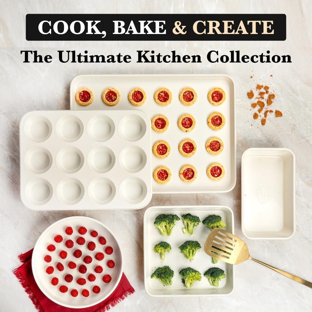 Hammered Copper Non Toxic Nonstick Bakeware Cookware 15 Piece Pots and – Hammered Cream – Cookware Sets