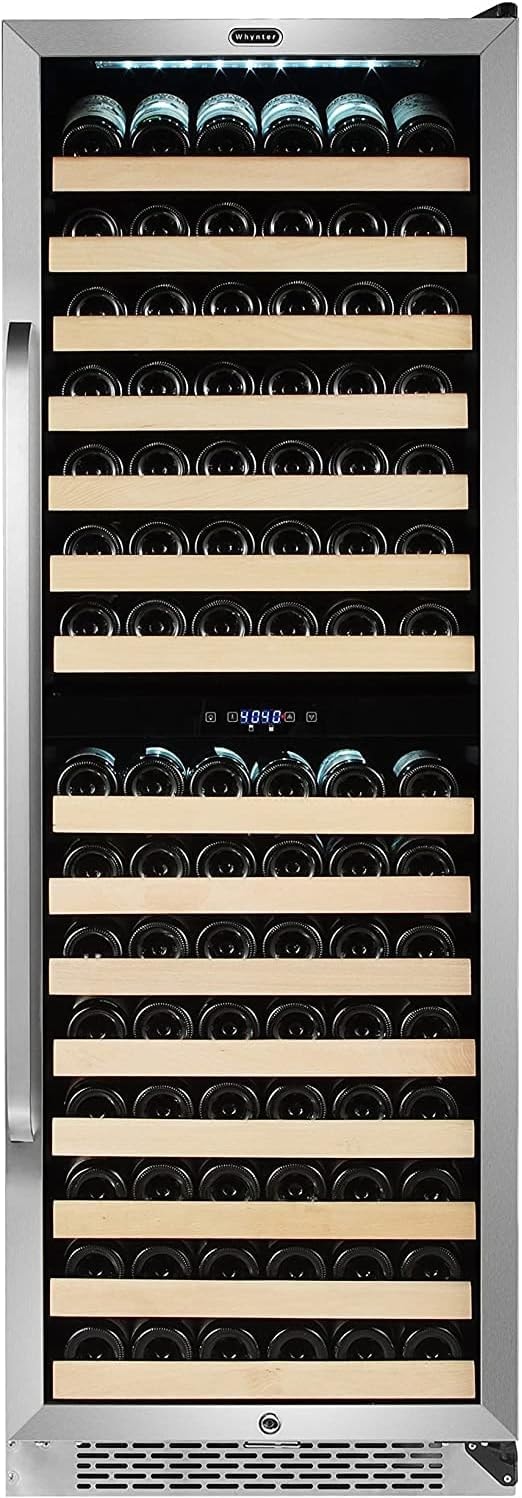 Whynter 164 Bottle Built-in Stainless Steel Dual Zone Compressor Wine  – 25.1 cubic feet – Premium Stainless Steel – Freestanding Wine Cellars