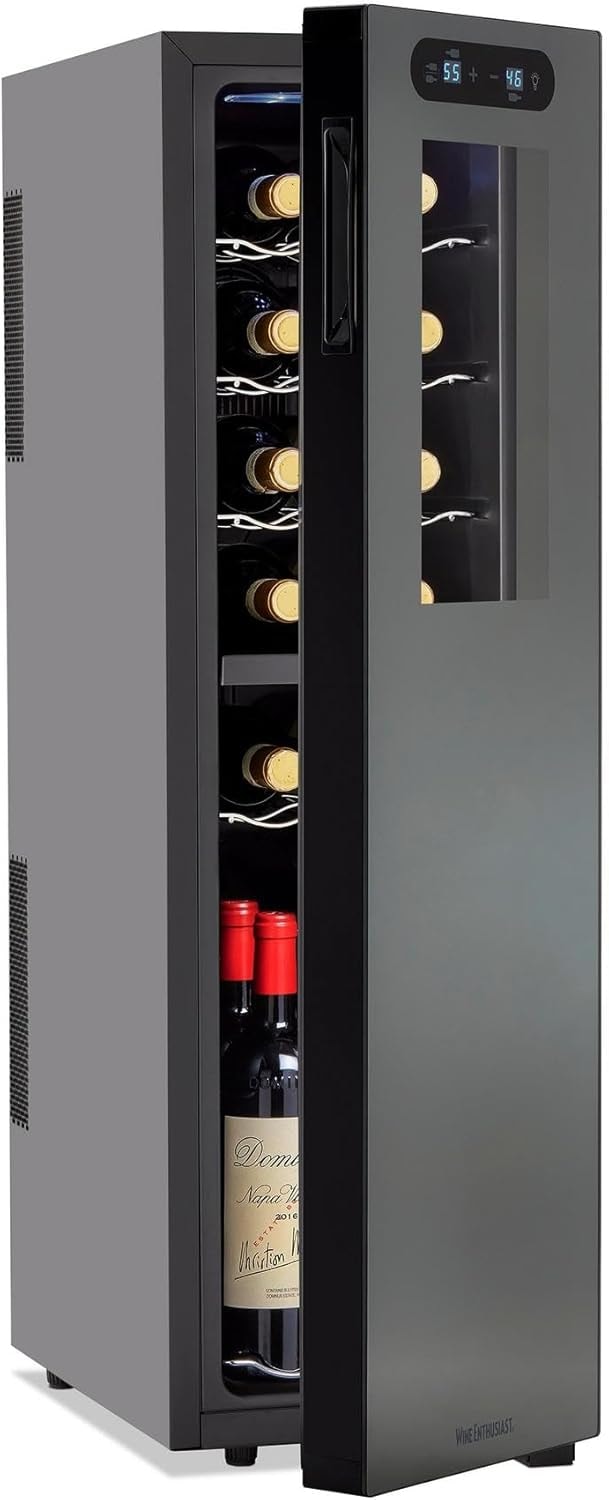 Wine Enthusiast 18-Bottle Slimline Dual Zone Wine Cooler – 1.9 cubic feet – Black – Freestanding Wine Cellars