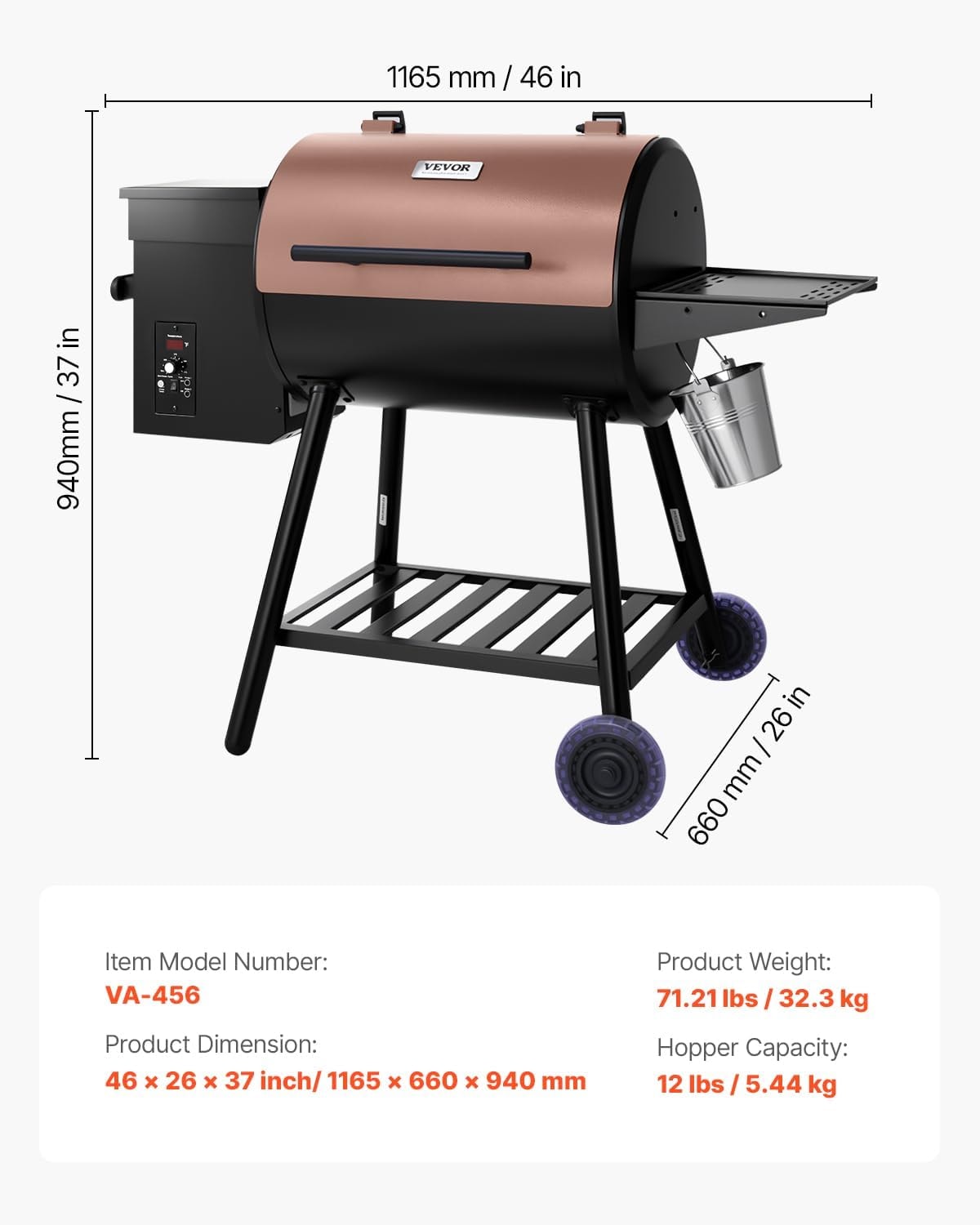 VEVOR Wood Pellet Grill Smoker – Black – Combination Grill-Smokers