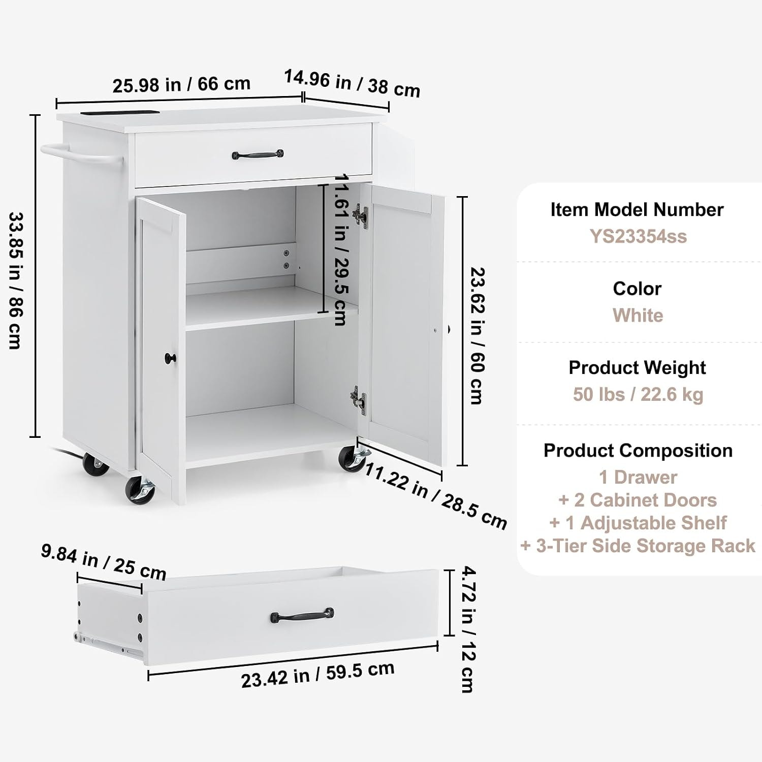 StyleWell 32 in. Folding Kitchen Cart – 32"x15" – White – Mobile Storage Islands