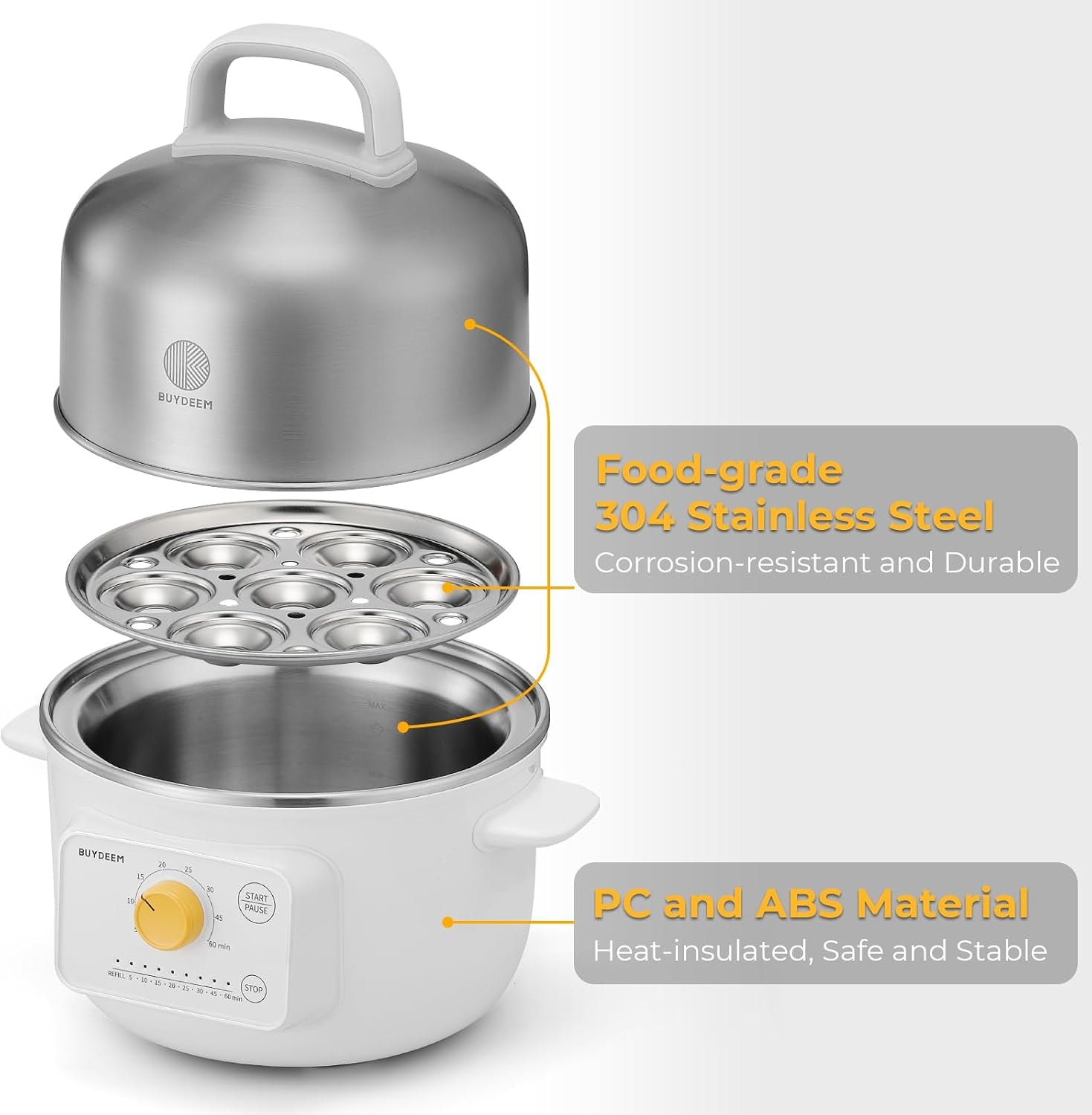 G32 Electric Food Steamer 1.6qt, Stainless Steel Steamer For Vegetable – 1.6 quarts – Arctic White – Steamers