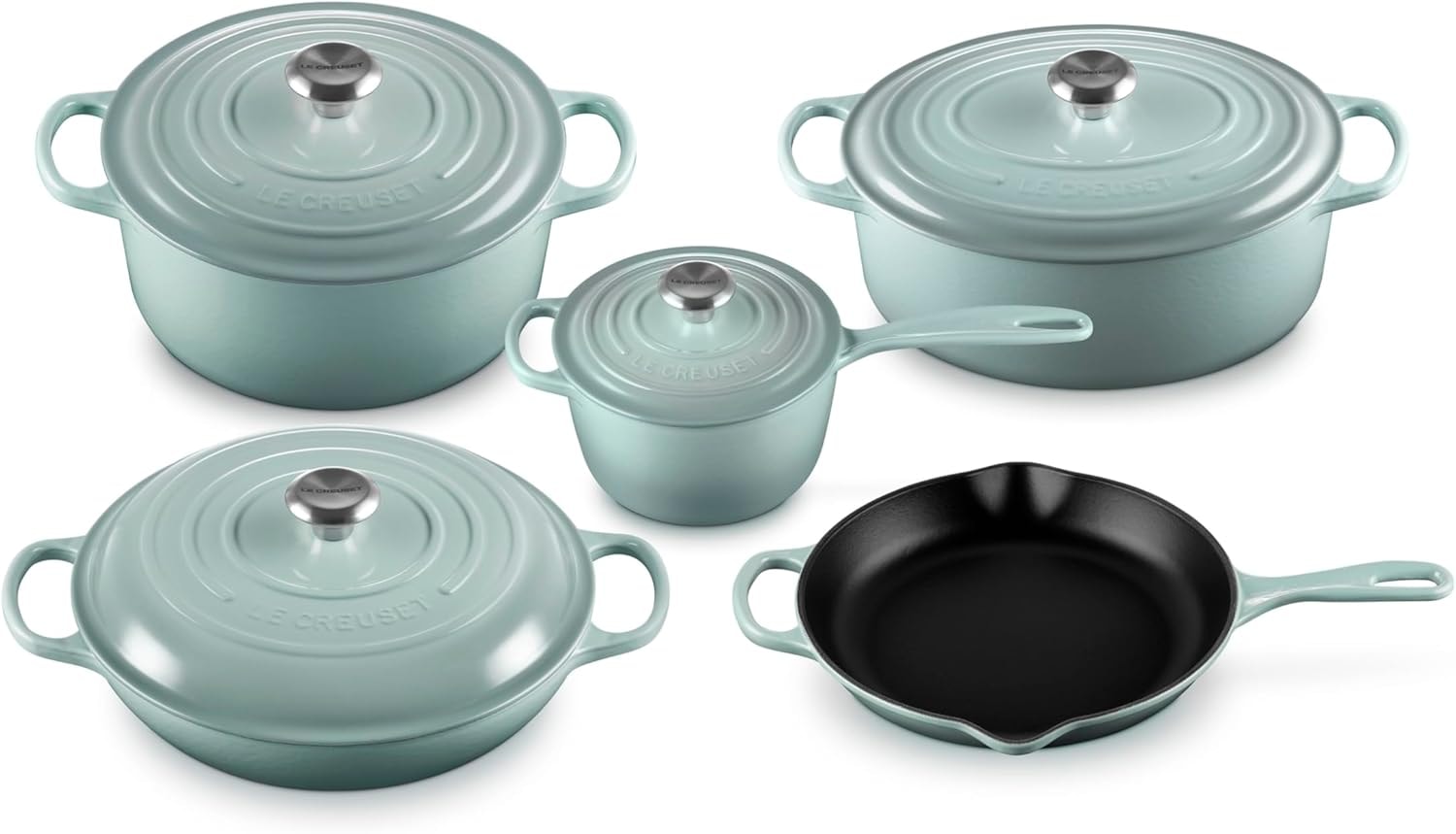 Signature Enameled Cast Iron 9-Piece Cookware Set – Sea Salt – Cookware Sets