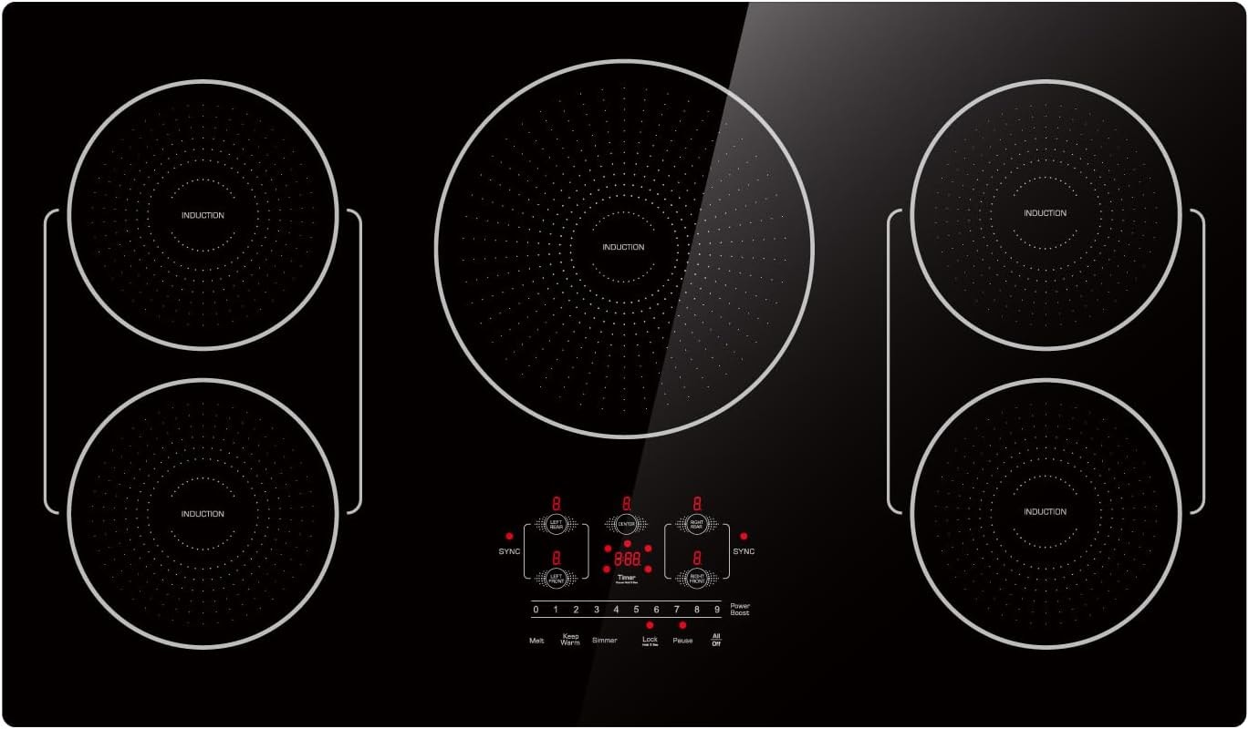 Unbranded 1 Inch Induction Cooktops with 5 Burners, Black – 36 Inch – Countertop Burners
