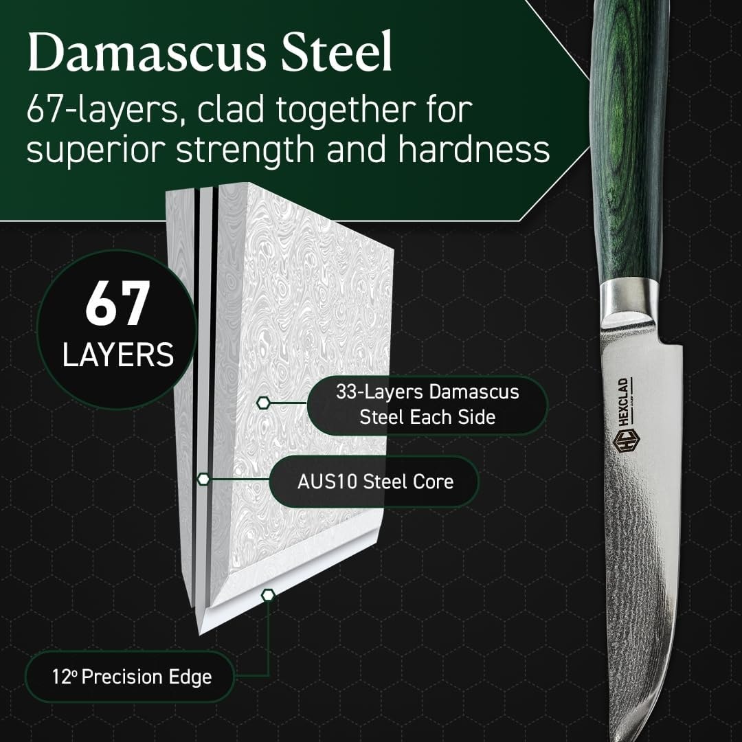 Handmade Damascus Steak Knife Set – Green Pakkawood Handles, Steel Bol – Steak Sets