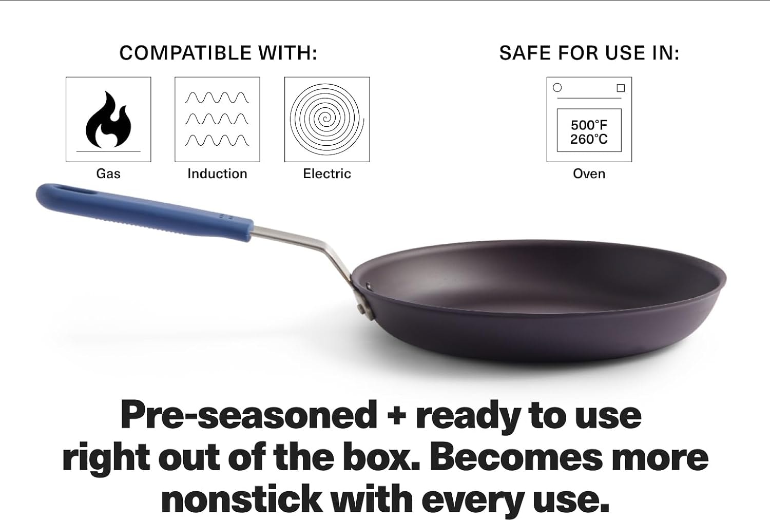 Misen Pre-Seasoned Carbon Steel Fry Pan – Lightweight Even Heating – 2.25 quarts – Black – Skillets
