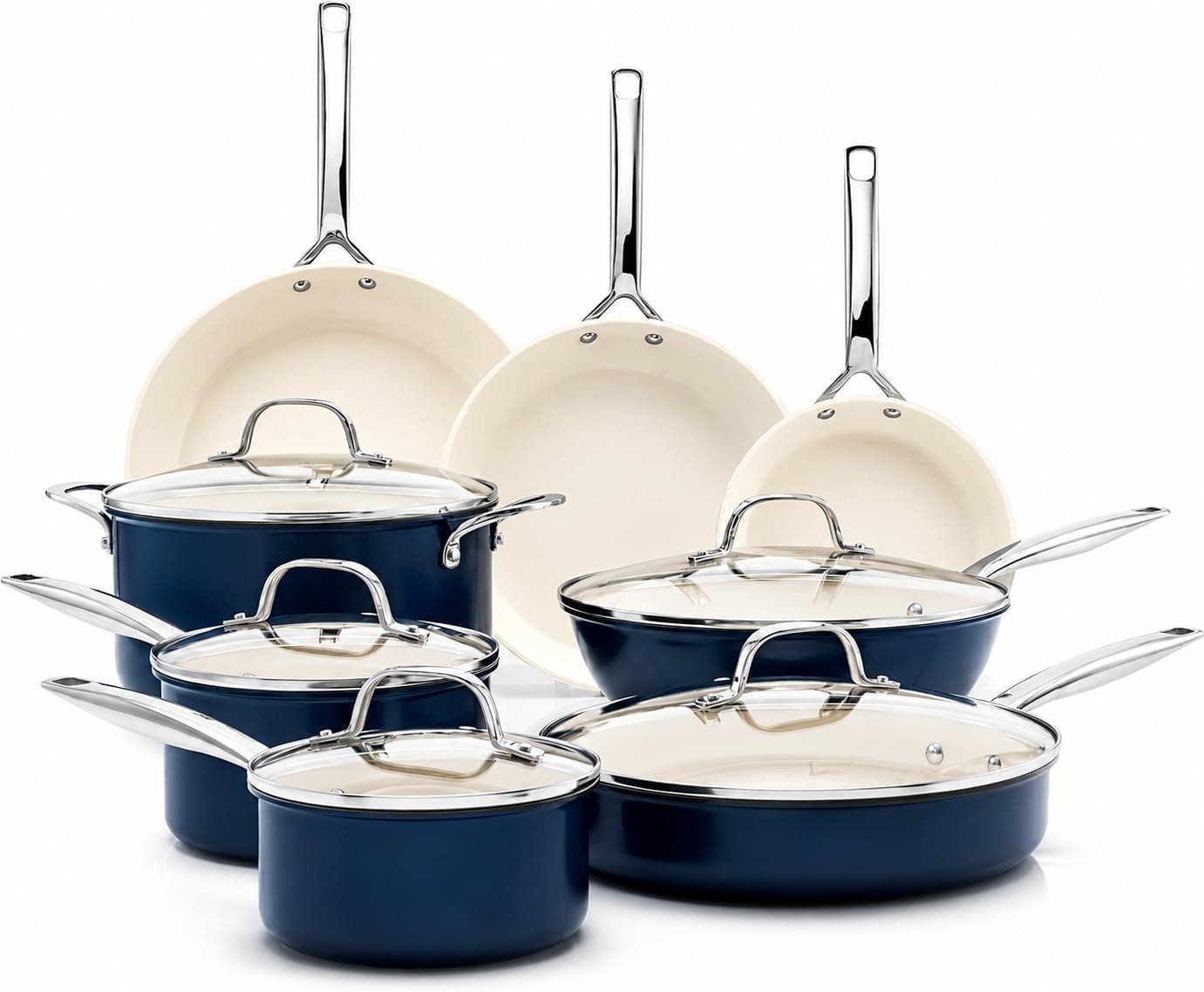 Gotham Steel Pro Hard Anodized Pots and Pans 14 Piece Premium Cookware – Navy – Cookware Sets
