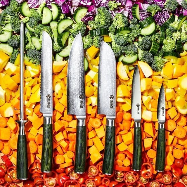 HexClad Essential Damascus Steel Knife Set – Green – Knife Sets