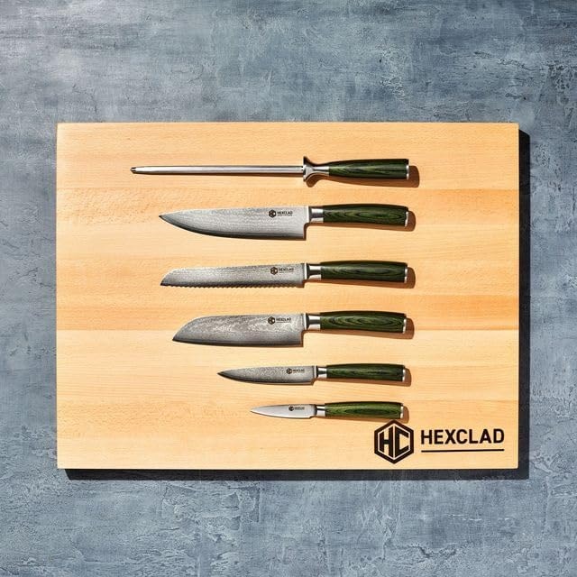 HexClad Essential Damascus Steel Knife Set – Green – Knife Sets