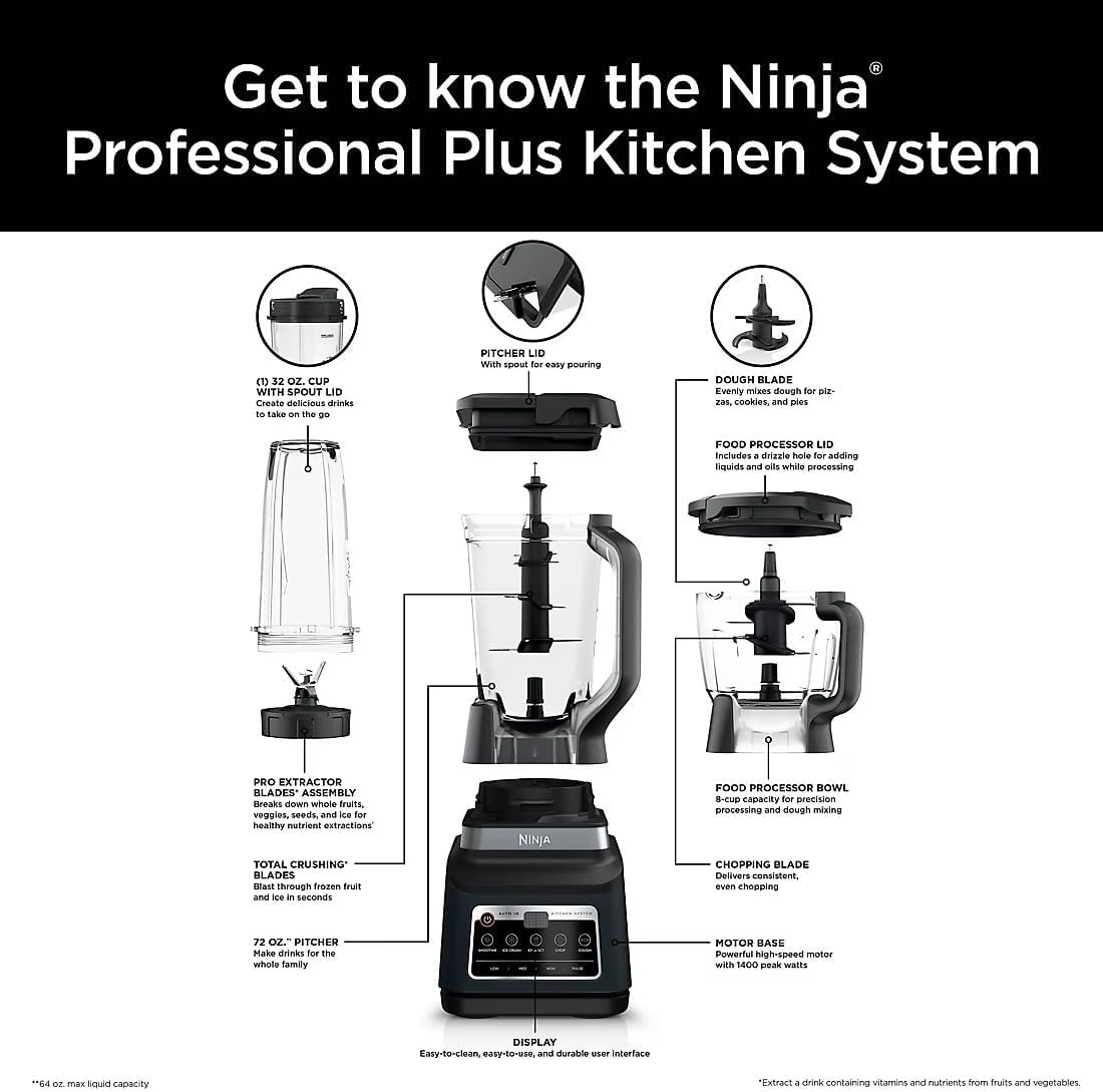 Ninja Detect Kitchen System Power Blender Plus Processor Pro TB401 – 947 ml – Black – Small Appliances