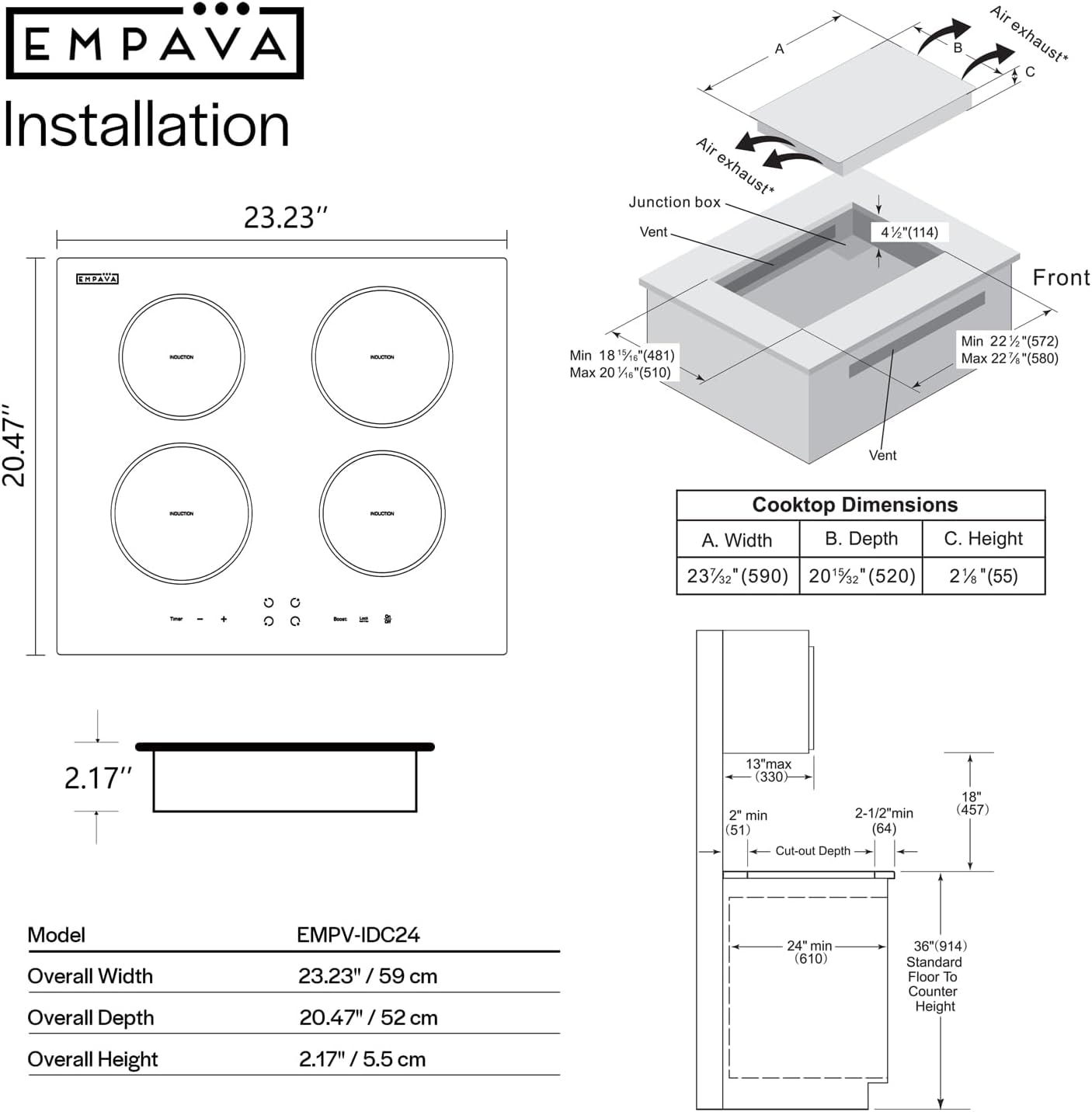 Empava 24 in. Electric Stove Induction Cooktop – 24 Inch – Black – Cooktop & Ranges