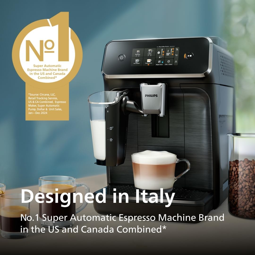 Philips 2300 Series Fully Automatic Espresso Machine with LatteGo Milk – 1.8 liters – Matte Black – Super-Automatic Espresso Machines
