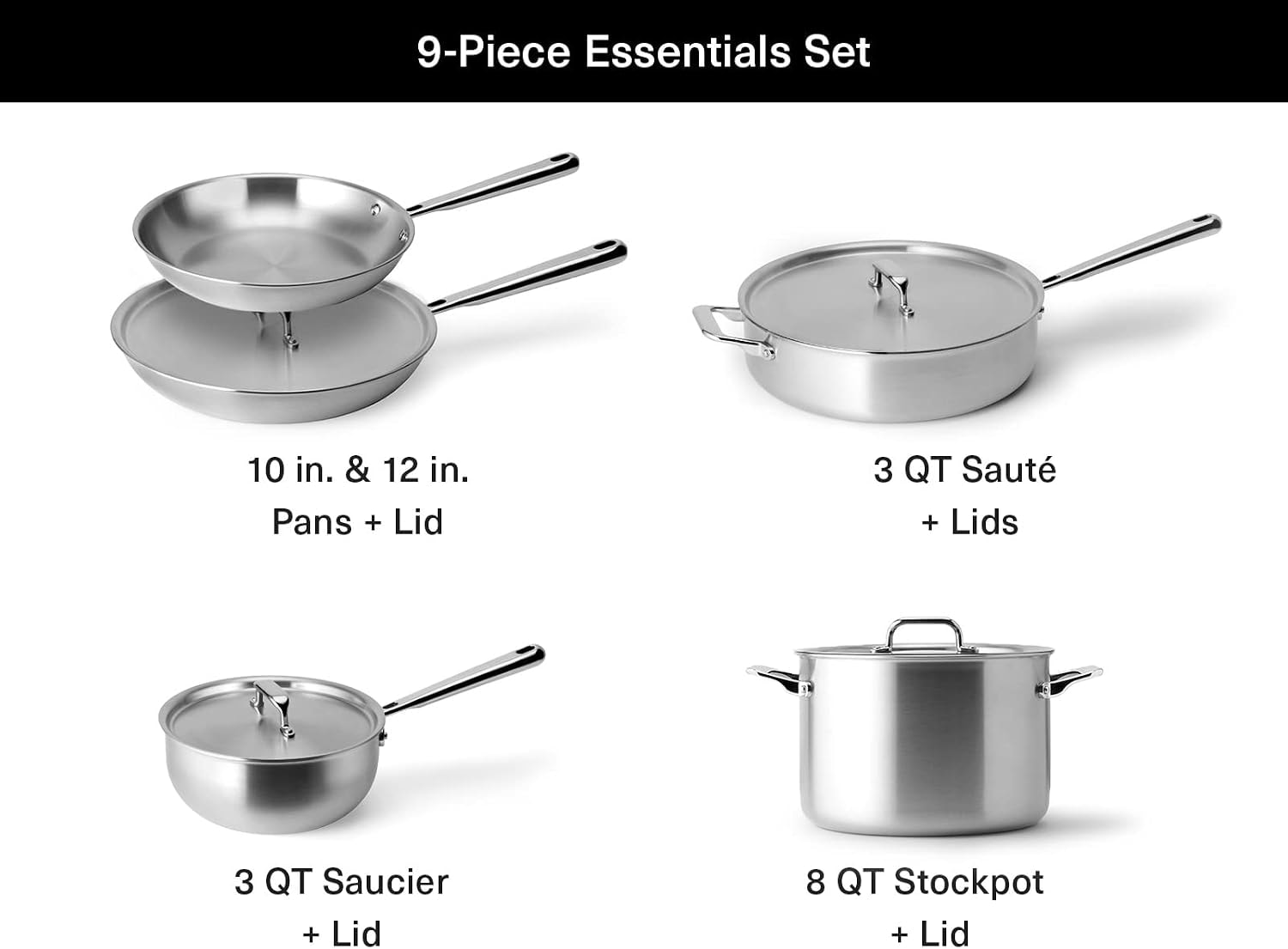 Misen Stainless Steel Cookware Set – 3 liters – stainless-steel – Cookware Sets