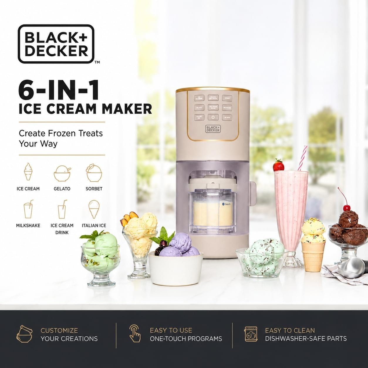 BLACK+DECKER Perfect Pint Ice Cream Maker – 1 pints – Stone – Ice Cream Machines