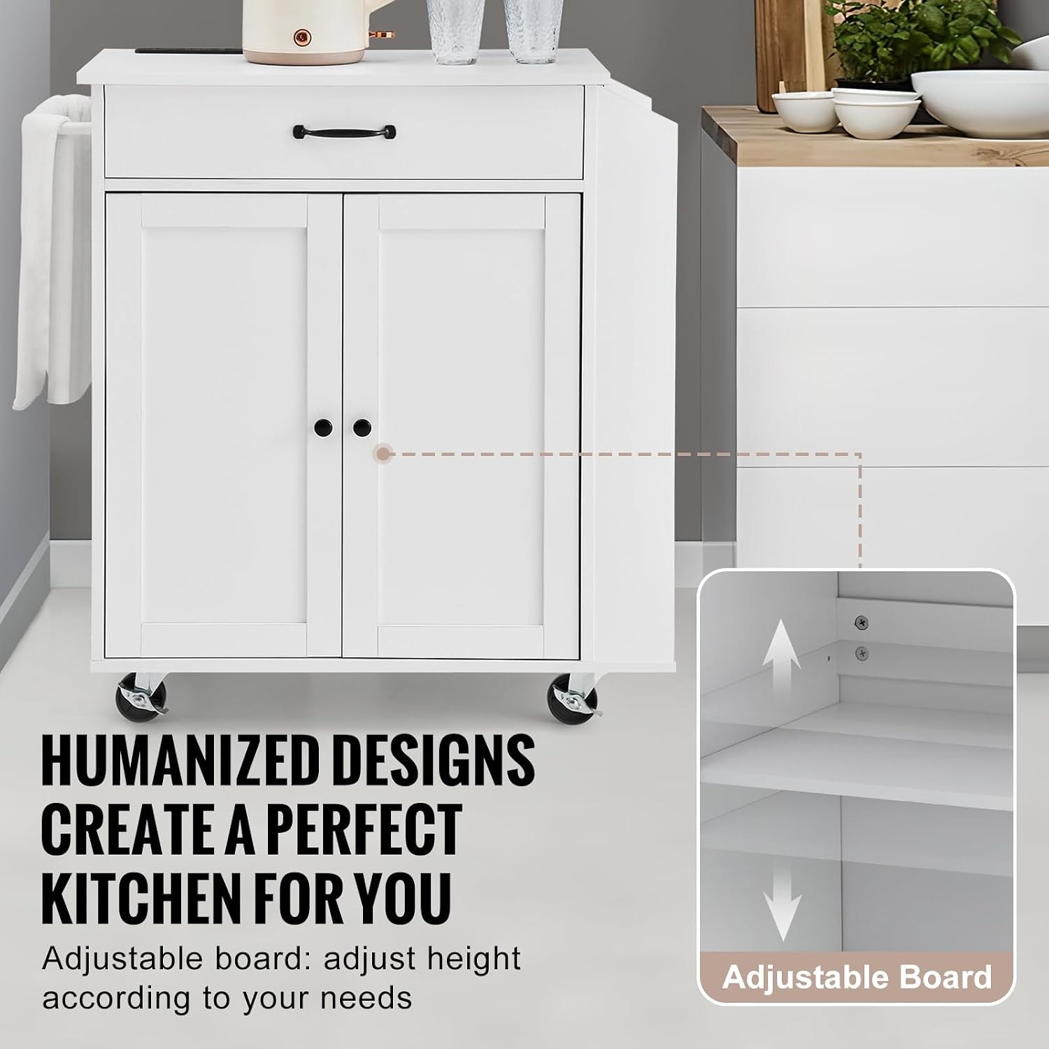StyleWell 32 in. Folding Kitchen Cart – 32"x15" – White – Mobile Storage Islands