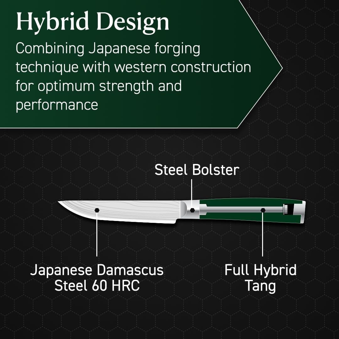 Handmade Damascus Steak Knife Set – Green Pakkawood Handles, Steel Bol – Steak Sets