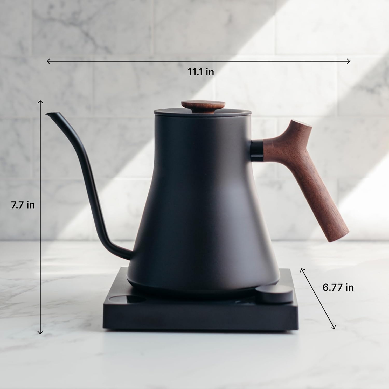 Fellow Products Stagg EKG Pro Electric Pouring Kettle in Black & Walnu – 0.9 liters – Matte Black with Walnut Handle + Lid Pull – Electric Kettles
