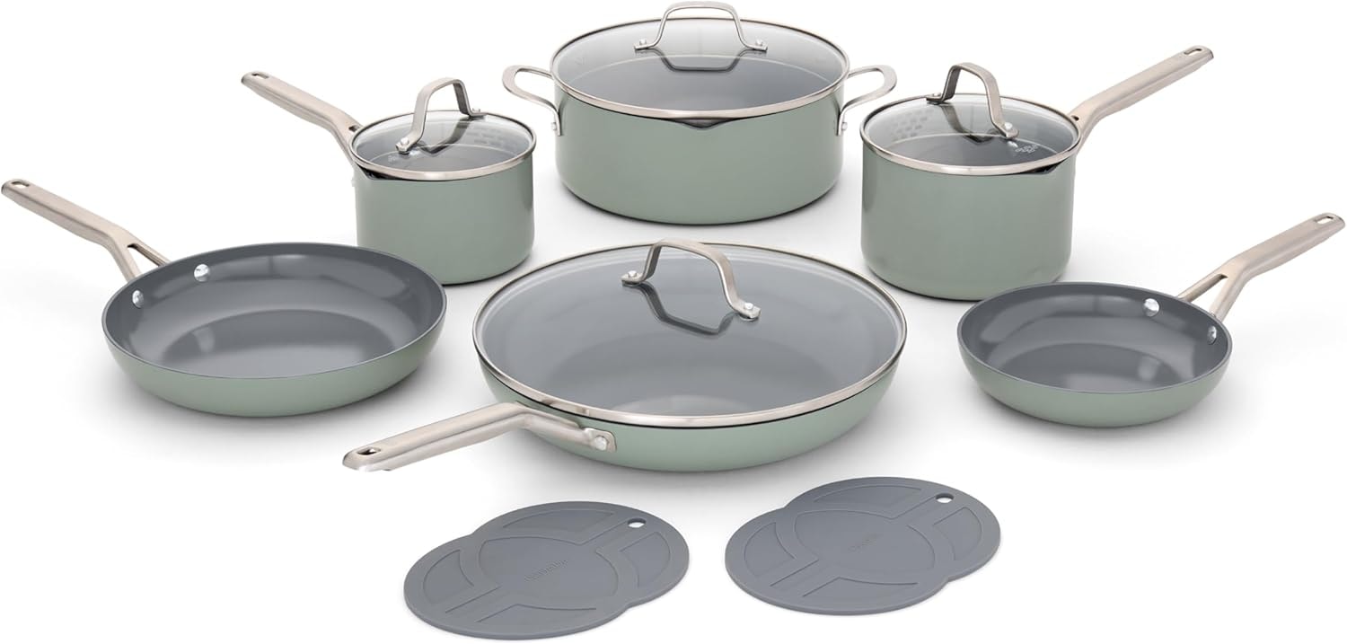Calphalon Ceramic Nonstick 12-Piece Cookware Set – Silver Ash – Cookware Sets