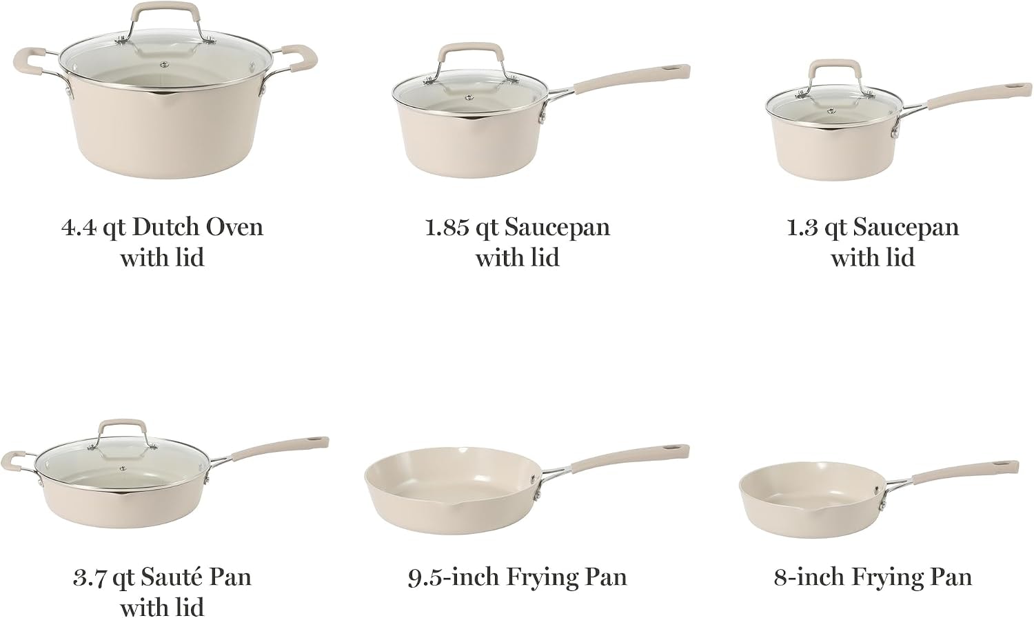 10 Piece Nonstick Aluminum Cookware Set – Taupe – Skillets