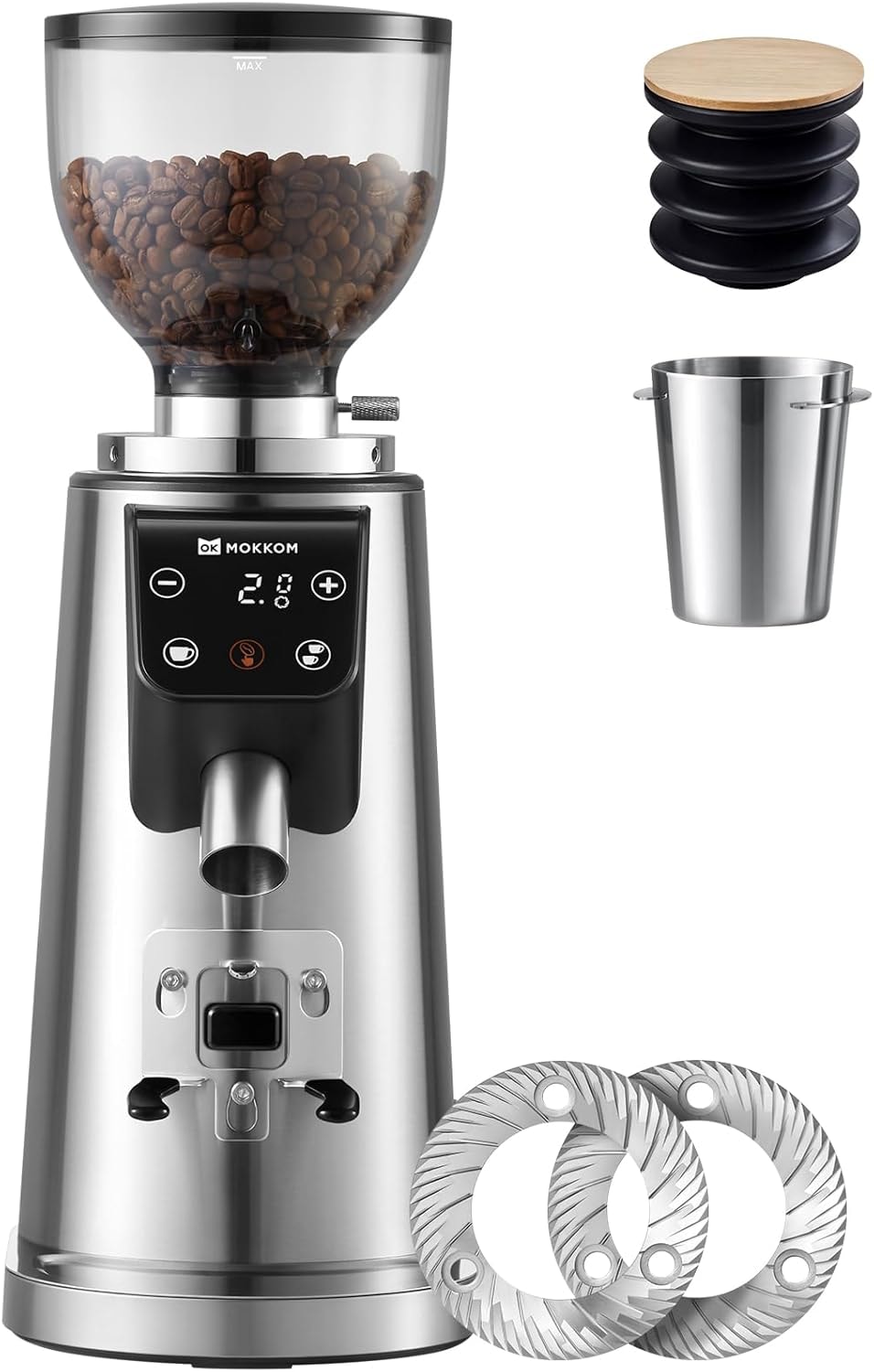 Anqtovp 64mm Stainless Steel Electric Coffee Grinder – Silver – Electric Burr Grinders