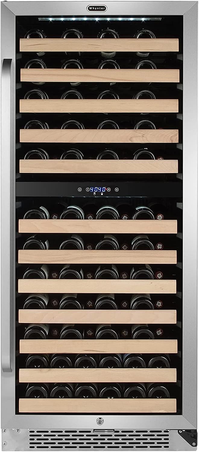 Whynter 92 Bottle Built-in Stainless Steel Dual Zone Compressor Wine R – 16.8 cubic feet – Premium Stainless Steel – Freestanding Wine Cellars