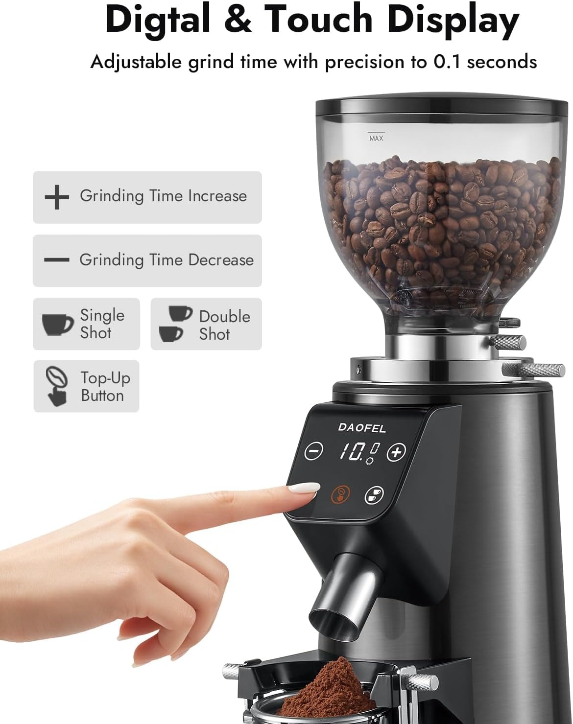 JFVKAF 64mm Flat Burr Coffee Grinder with 100 Adjustable Settings – Gunmetal Gray – Electric Burr Grinders