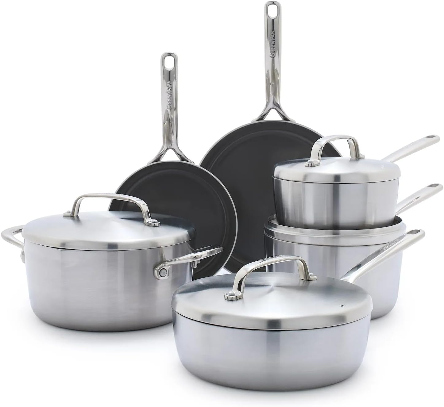 GreenPan GP5 Stainless Steel 10-Piece Cookware Set – 5 quarts – Gold-Tone Handles – Cookware Sets