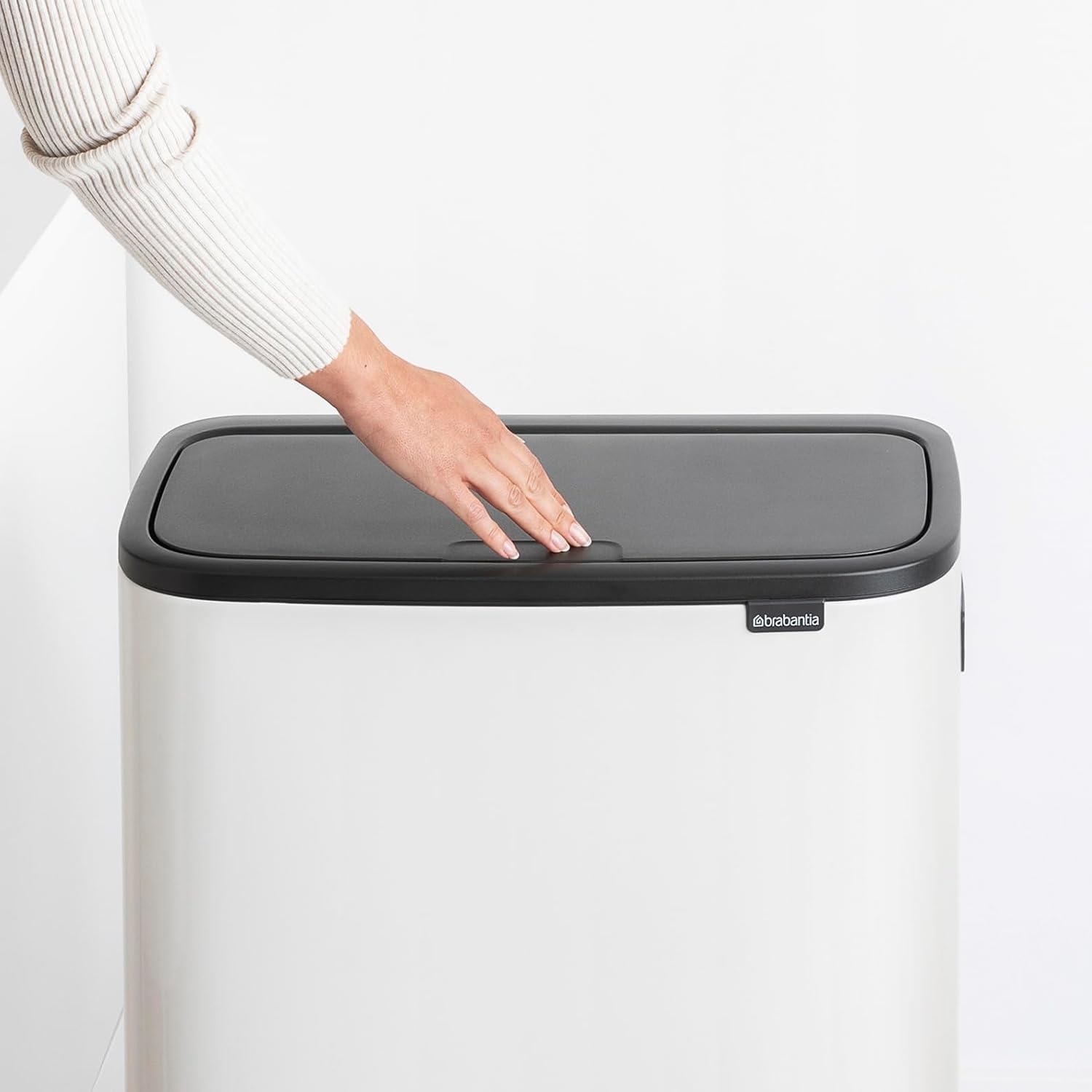 Brabantia Bo Touch Top Hi Dual Compartment Recycling Trash Can – 16 gallons – White – Kitchen Trash Cans