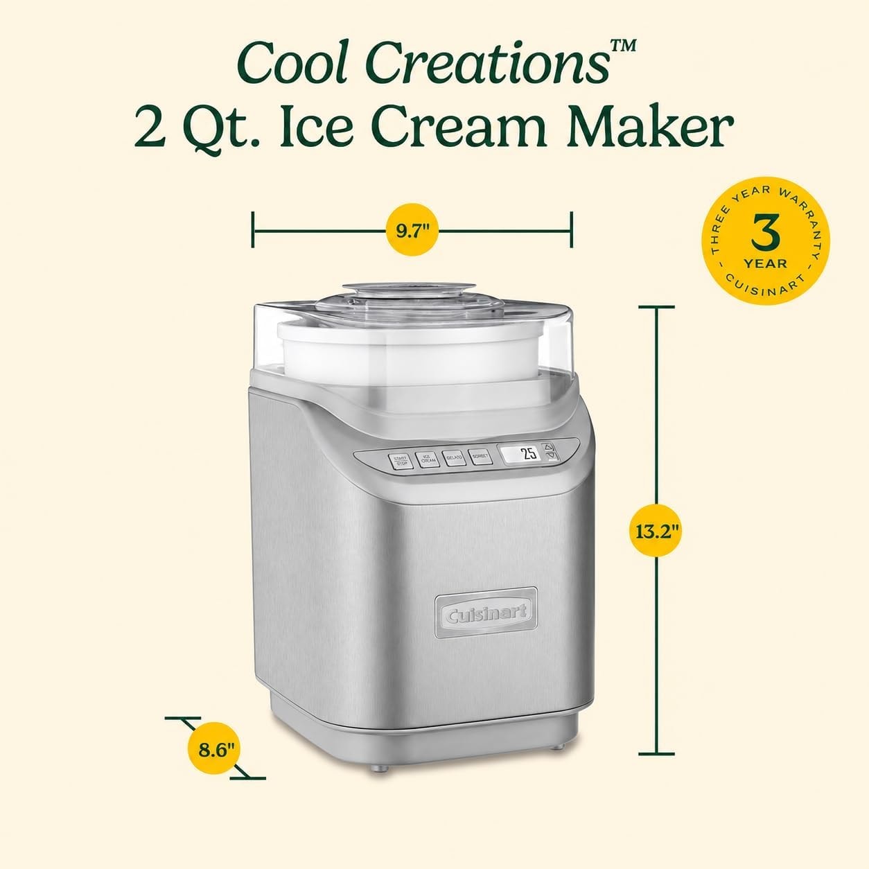 Cuisinart Ice Cream Maker Machine ICE-70P1 – Stainless Steel/White Bowl – Ice Cream Machines