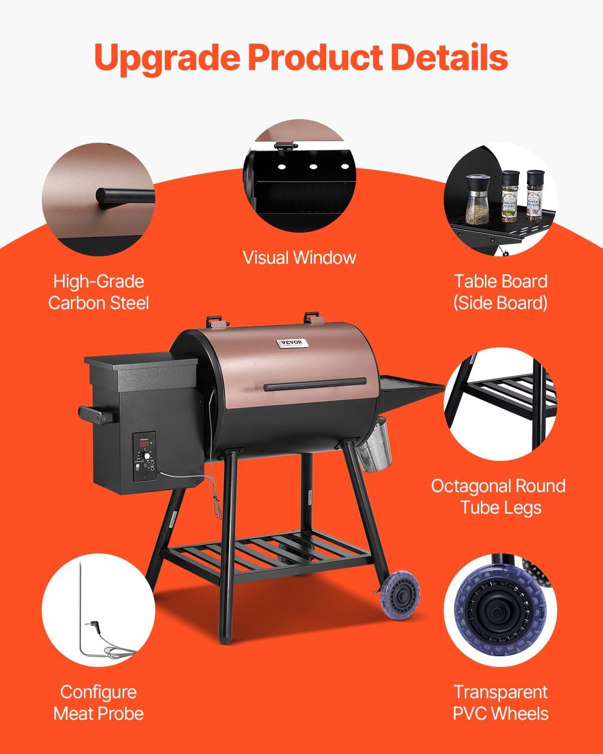 VEVOR Wood Pellet Grill Smoker – Black – Combination Grill-Smokers