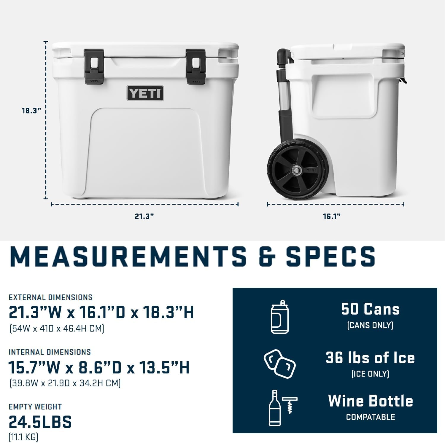 YETI Roadie 48 Wheeled Hard Cooler – 1078.5 cubic inches – White – Coolers