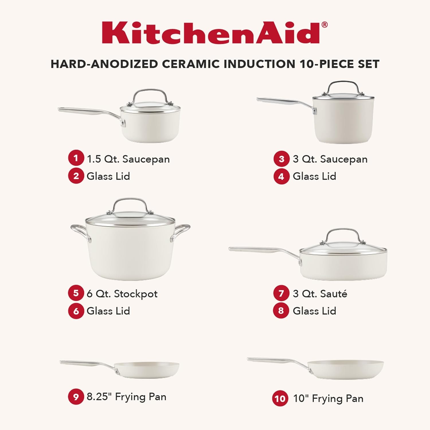 KitchenAid Hard Anodized Ceramic Induction Cookware Set – Porcelain – Cookware Sets