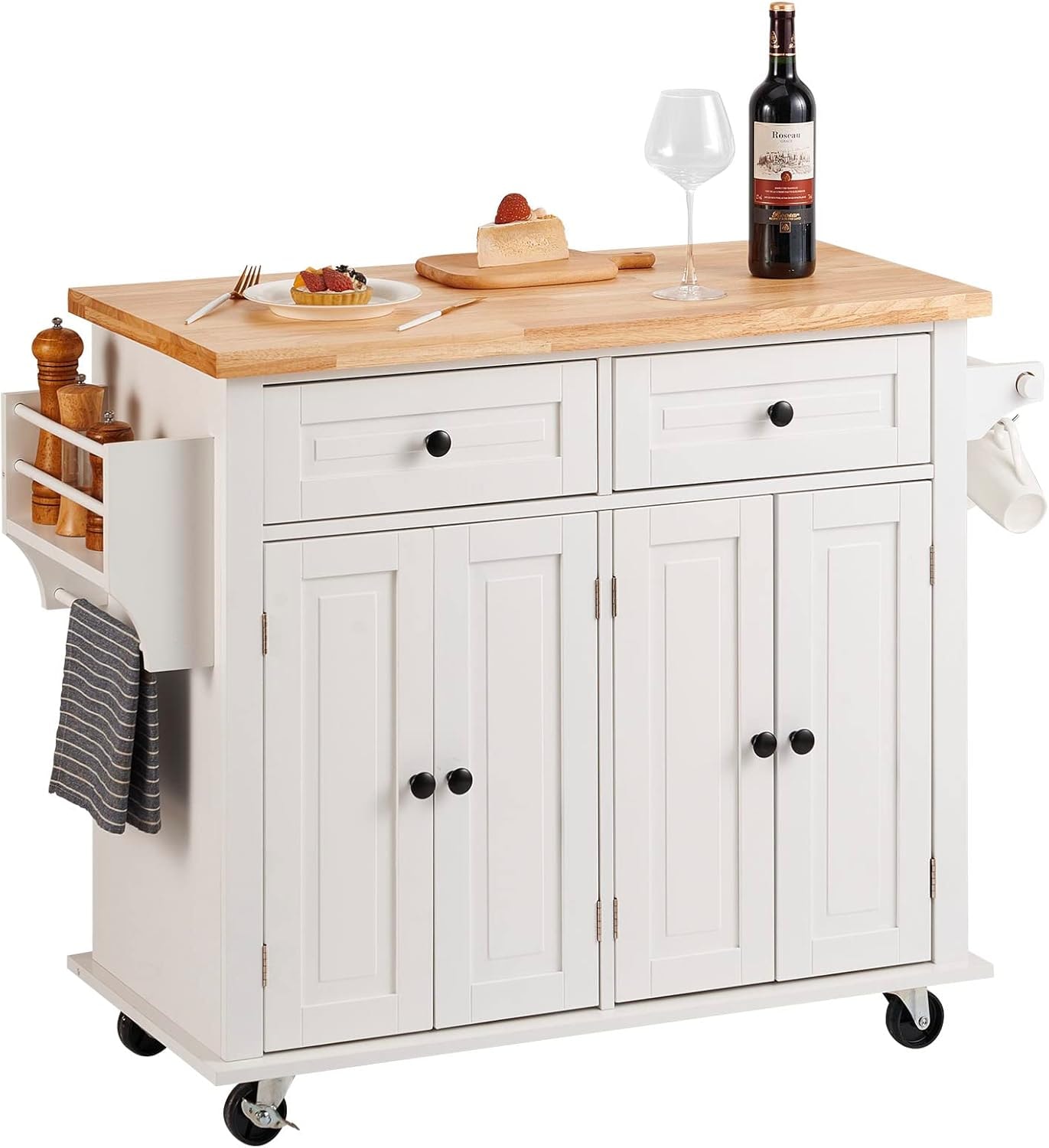 VEVOR - Kitchen Island Cart with Solid Wood Top, 45.3" Width Mobile Ca – 35.4" W – Mobile Storage Islands