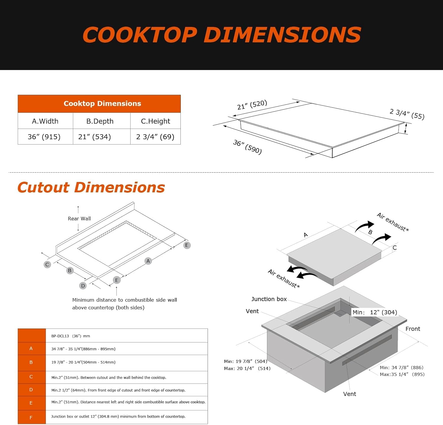 Unbranded 1 Inch Induction Cooktops with 5 Burners, Black – 36 Inch – Countertop Burners